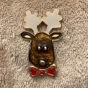 Vintage Christmas Reindeer Pin Brooch Santa Claus… - image 1